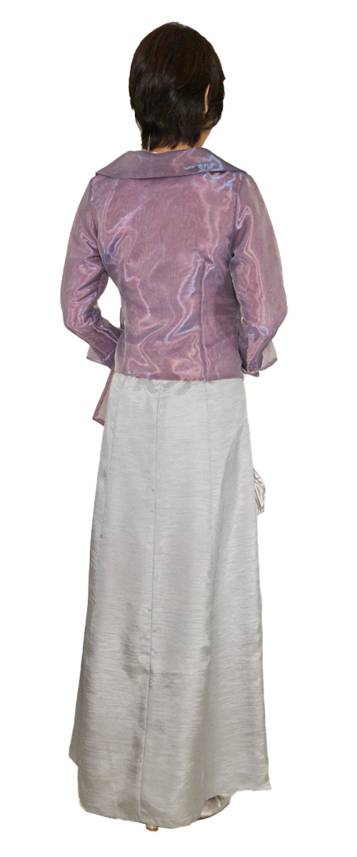 アップタウンブライダル 母親ドレス Set 1704 - 光沢オーガンジーとパープルカシュクールドレスのリボン付きセット・後ろ