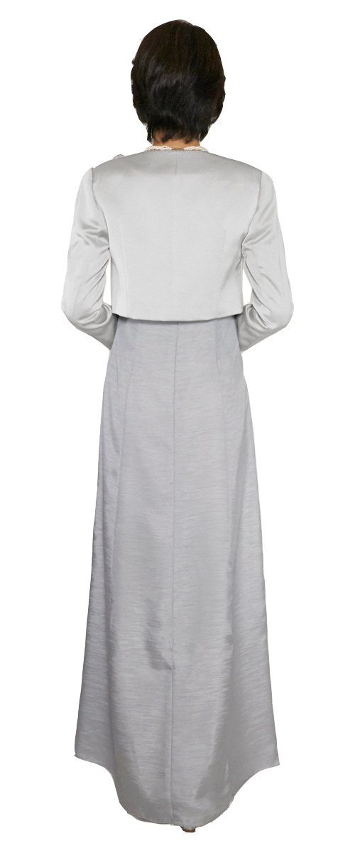 アップタウンブライダル ママドレス Set 1706 | シルバーボレロとフレンチカットドレスのシルバーで正礼装のセット・後ろ