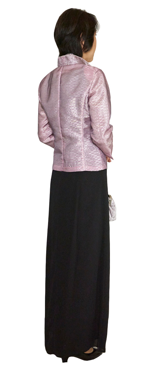 アップタウンブライダル ミセスドレス Set 1716 - ウエストシェイプ・ブラックドレスにピンク系パープルジャケット・後ろ