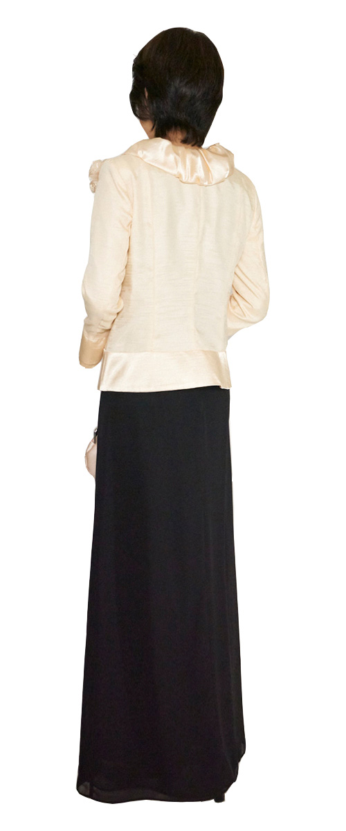 ミセスドレス Set 1803 | スタンダードやダブルティアのブラックドレスとの組み合わせに最適なシャンパンゴールドジャケット – オプションフリル袖対応・後ろ