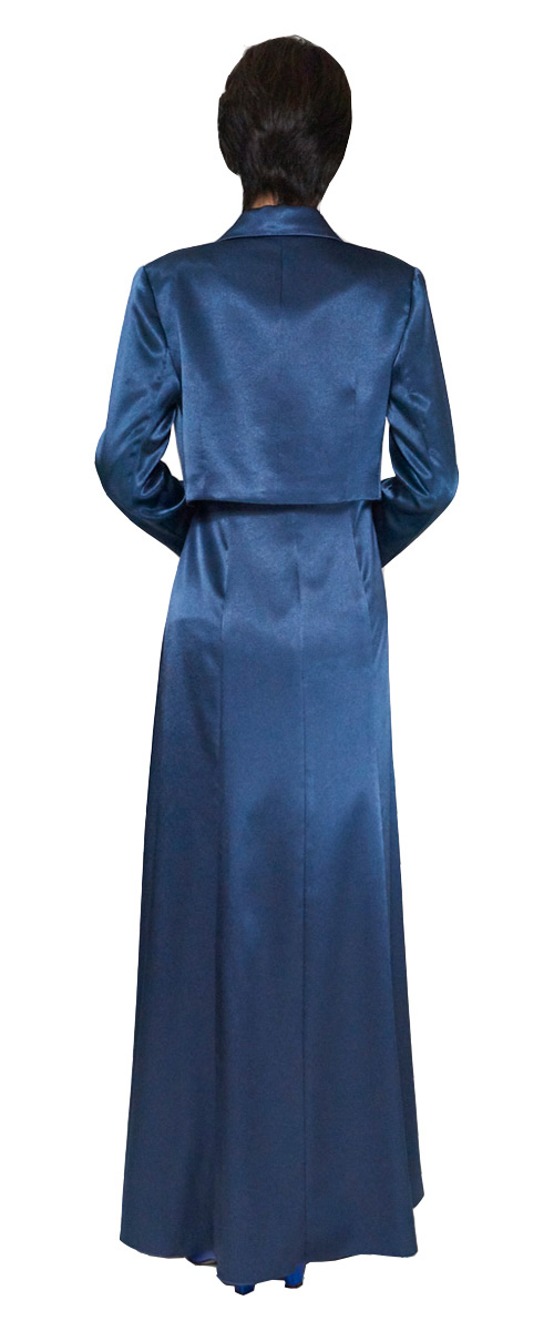 アップタウンブライダル ママドレス Set 1901 - クラシックブルーのエレガント正礼装【ウエストリボン付き】・後ろ