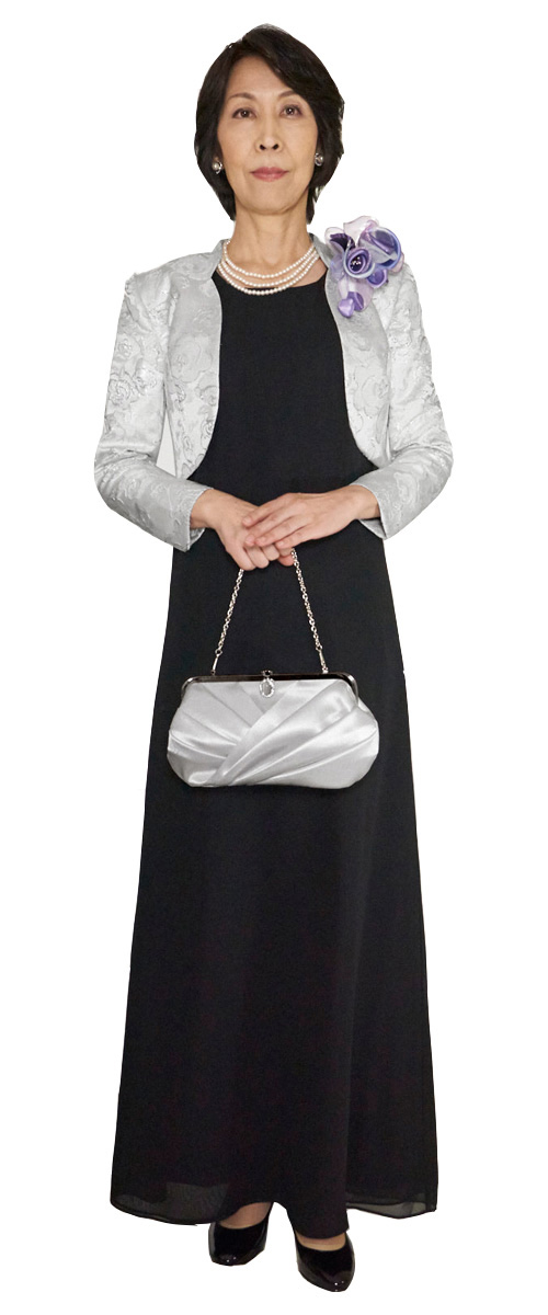 母親ドレス Set 2101 - シルバージャガードジャケット付き上品なジョーゼットドレス【結婚式/二次会/パーティー】- 前