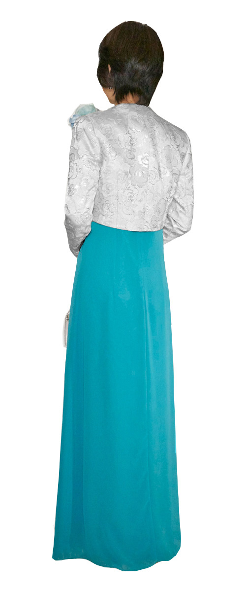 アップタウンブライダル 母親ドレス Set 2101-EG - エメラルドグリーンドレス＆シルバージャガードジャケット・後ろ