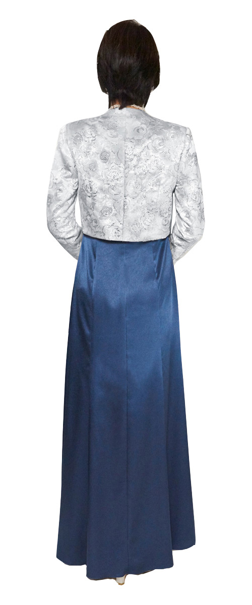 アップタウンブライダル ミセスドレス Set2103 - クラシックブルーとシルバージャガードのドレス＆ボレロセット・後ろ