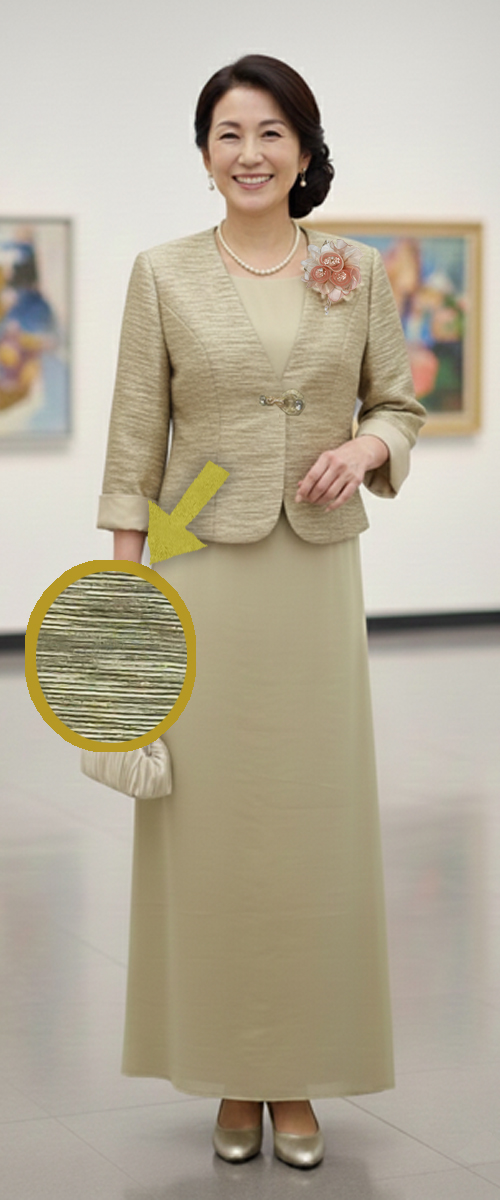 アップタウンブライダル ミセスドレス Set Y-21【旧1729】 - ラメ糸を入りのジョーゼットドレスコーデ【叙勲ご受章者向け】・前