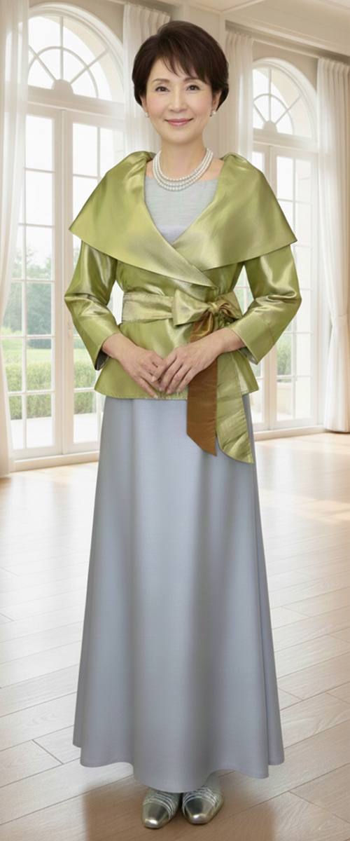 アップタウンブライダル ミセスドレス Set 1702 - 母親ドレスと組み合わせでイメージが変わるカシュクール襟ボレロ・前